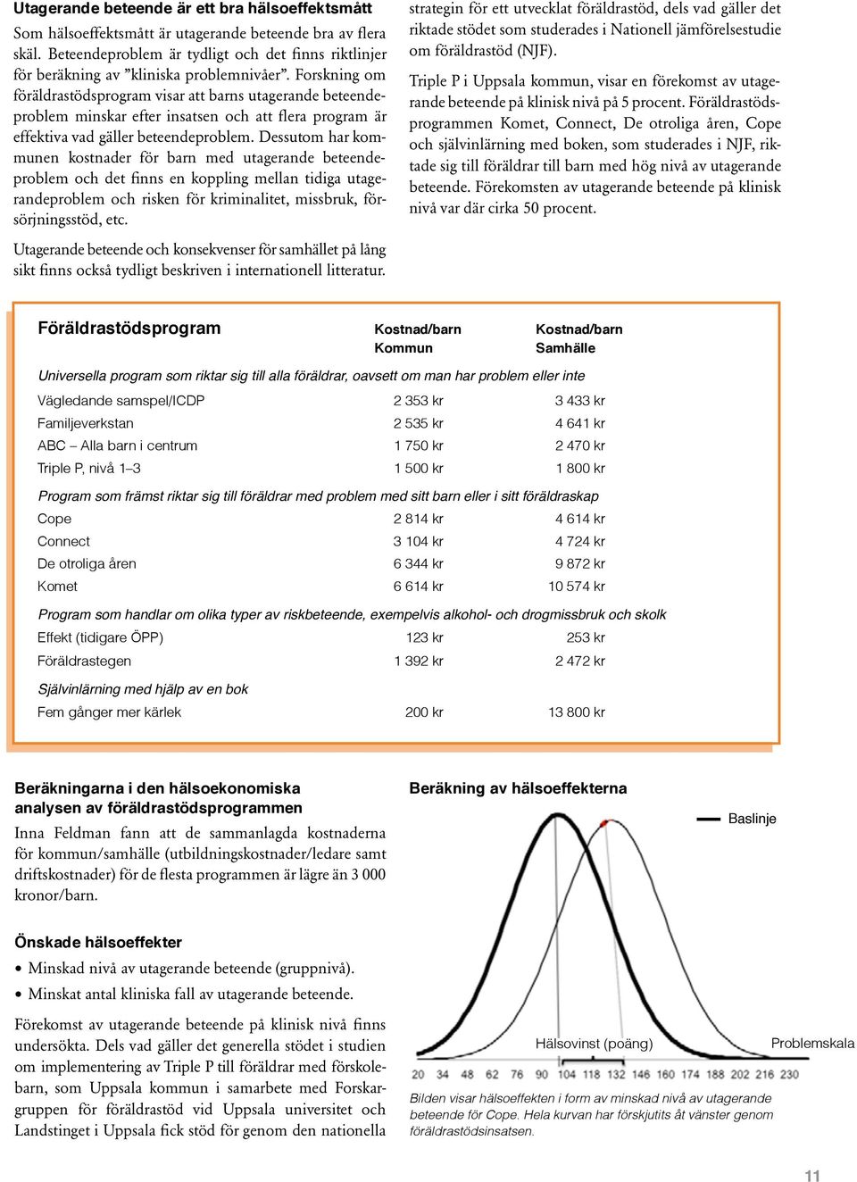 Forskning om föräldrastödsprogram visar att barns utagerande beteendeproblem minskar efter insatsen och att flera program är effektiva vad gäller beteendeproblem.