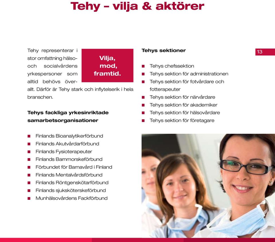 Tehys fackliga yrkesinriktade samarbetsorganisationer Tehys sektioner Tehys chefssektion Tehys sektion för administrationen Tehys sektion för fotvårdare och fotterapeuter Tehys sektion för