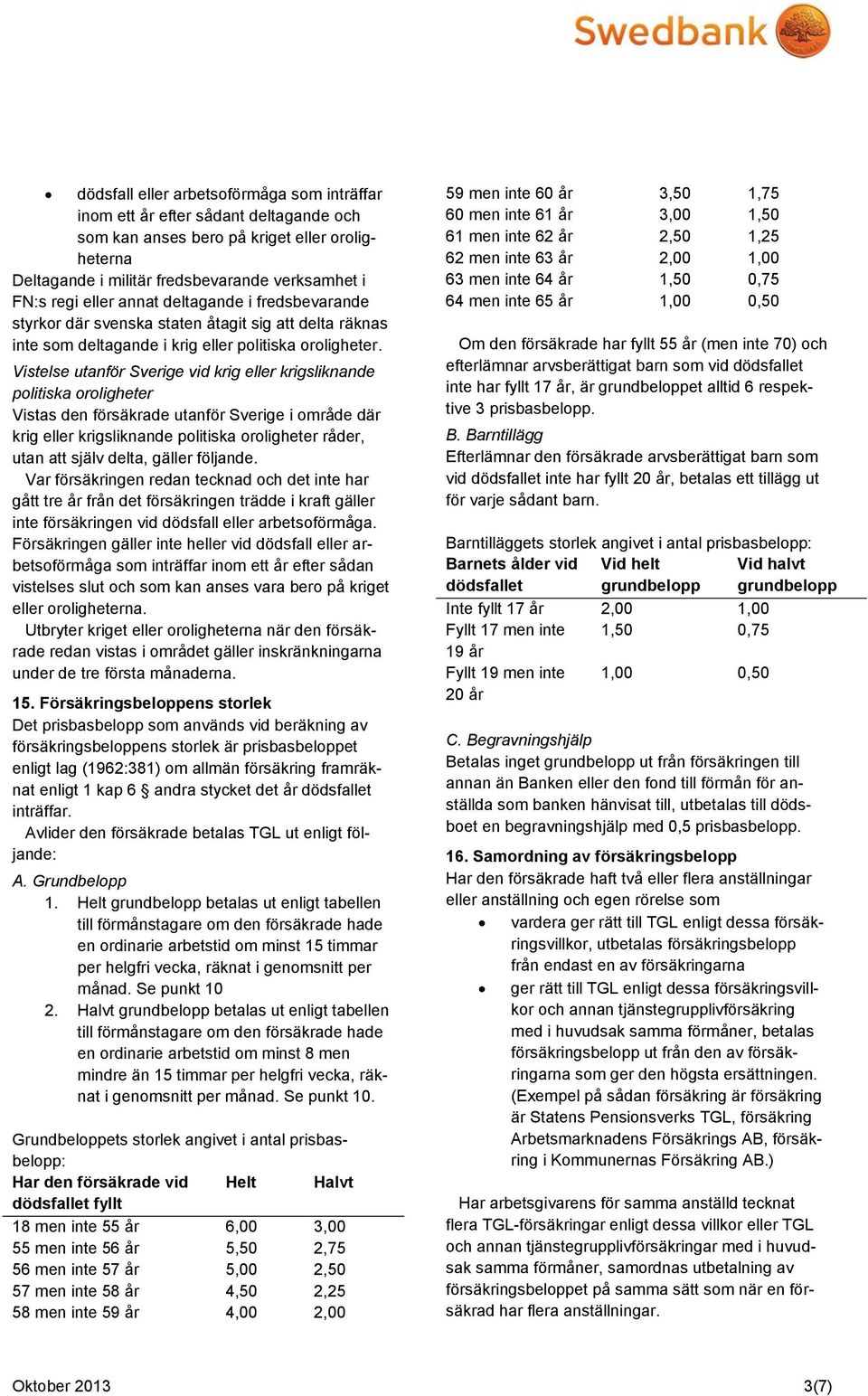 Vistelse utanför Sverige vid krig eller krigsliknande politiska oroligheter Vistas den försäkrade utanför Sverige i område där krig eller krigsliknande politiska oroligheter råder, utan att själv