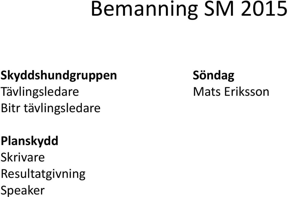 tävlingsledare Söndag Mats