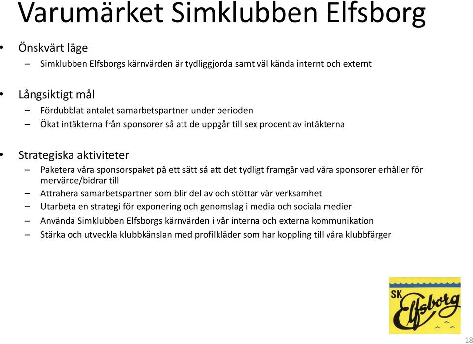 framgår vad våra sponsorer erhåller för mervärde/bidrar till Attrahera samarbetspartner som blir del av och stöttar vår verksamhet Utarbeta en strategi för exponering och genomslag i