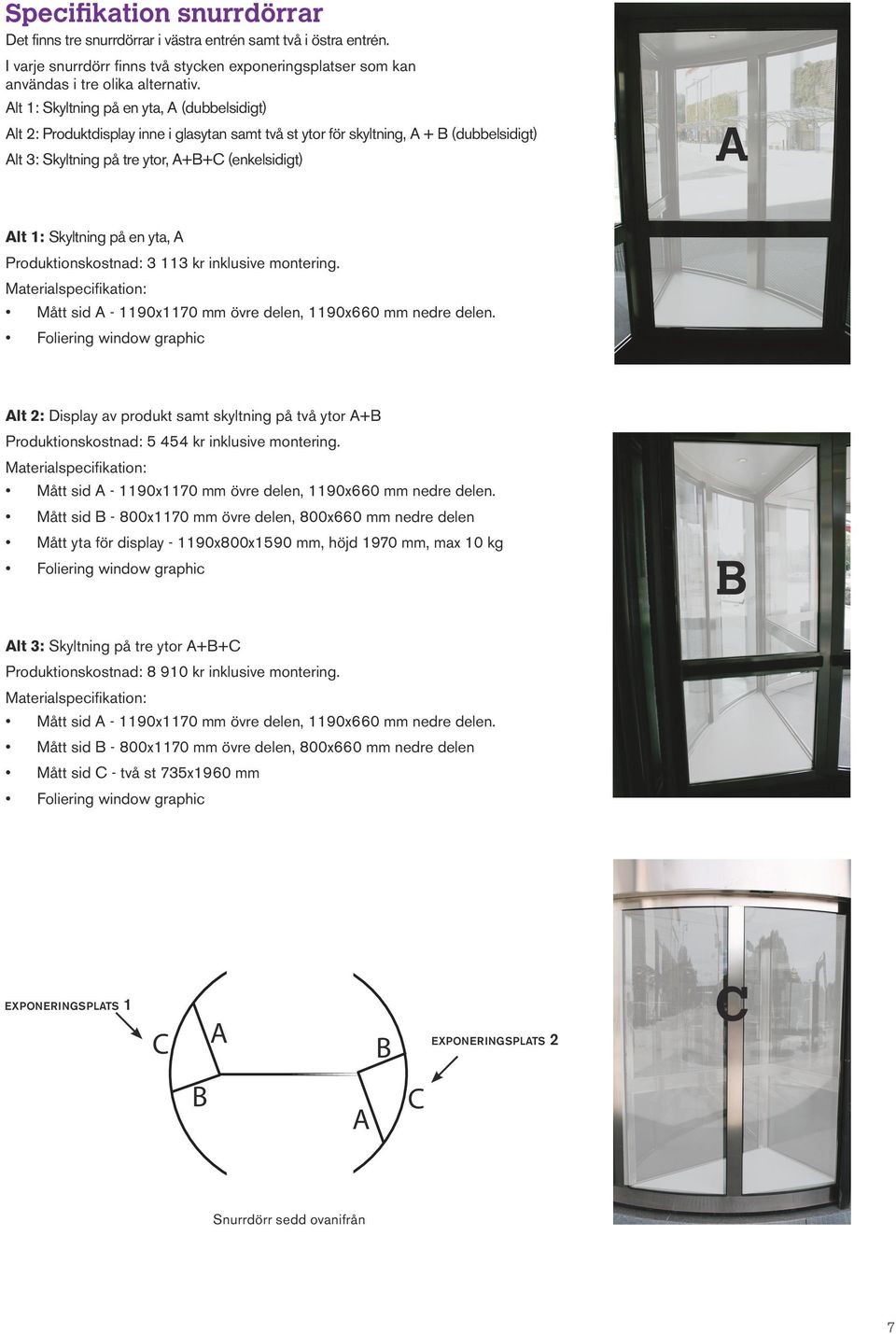 yt, A Produktionskostnd: 3 3 kr inklusive montering. Mterilspecifiktion: Mått sid A - 90x0 mm övre delen, 90x0 mm nedre delen.