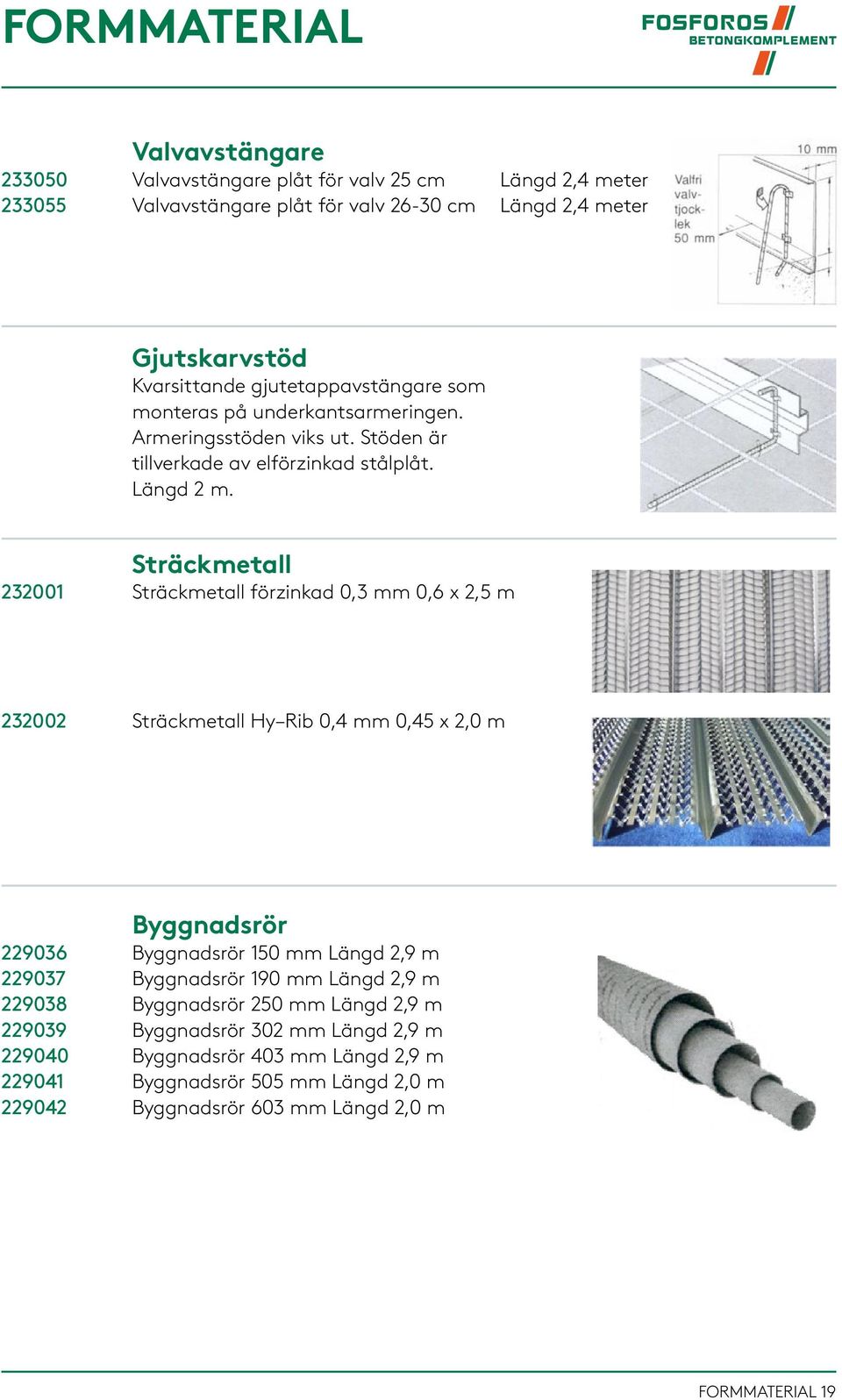 232001 Sträckmetall Sträckmetall förzinkad 0,3 mm 0,6 x 2,5 m 232002 Sträckmetall Hy Rib 0,4 mm 0,45 x 2,0 m 229036 229037 229038 229039 229040 229041 229042 Byggnadsrör