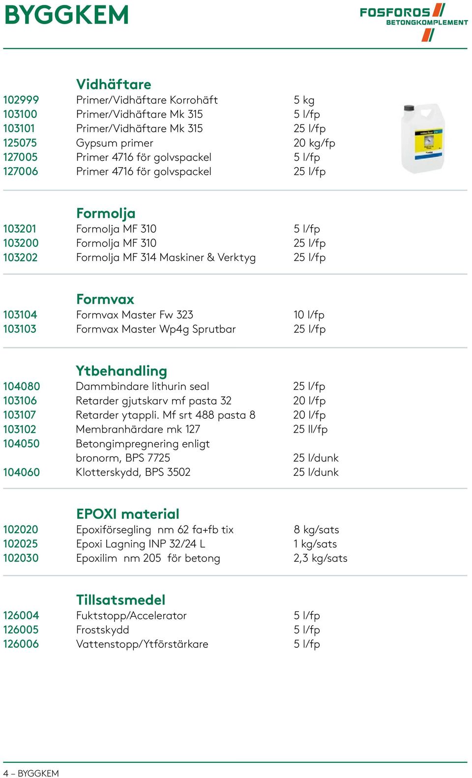 Formvax Master Fw 323 Formvax Master Wp4g Sprutbar 10 l/fp 25 l/fp 104080 103106 103107 103102 104050 104060 Ytbehandling Dammbindare lithurin seal Retarder gjutskarv mf pasta 32 Retarder ytappli.