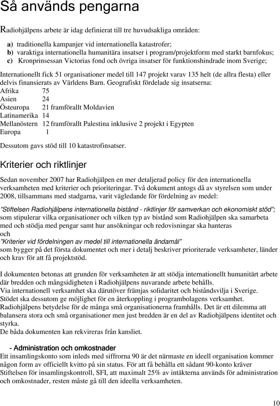 varav 135 helt (de allra flesta) eller delvis finansierats av Världens Barn.