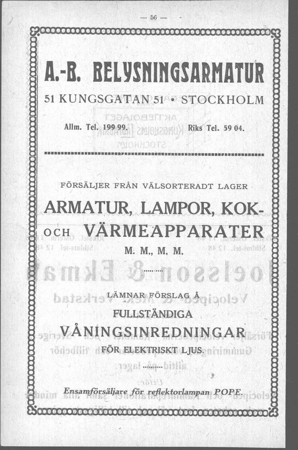 M. \ LÄMNAR FÖRSLAG A ~f)a"'. l....' of\...., ~.., FULLSTÄNDGA ~YÅNtNGSJ.NR~DN~~,AR ~ 't'. ".för ELEKTRSKT, LjUS:.