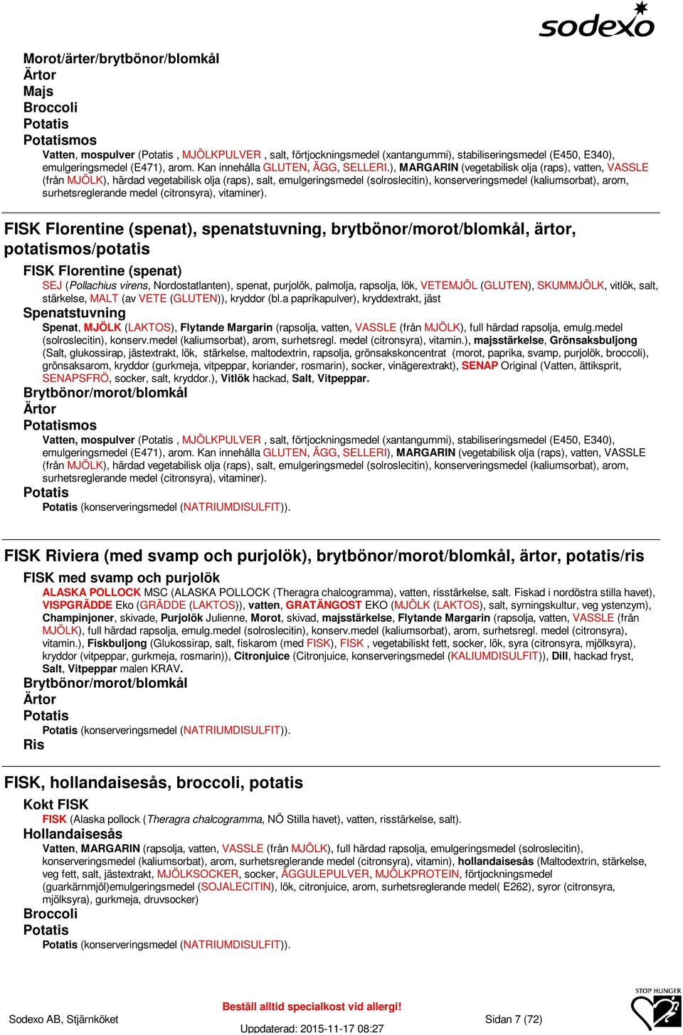 ), MARGARIN (vegetabilisk olja (raps), vatten, VASSLE (från MJÖLK), härdad vegetabilisk olja (raps), salt, emulgeringsmedel (solroslecitin), konserveringsmedel (kaliumsorbat), arom, surhetsreglerande