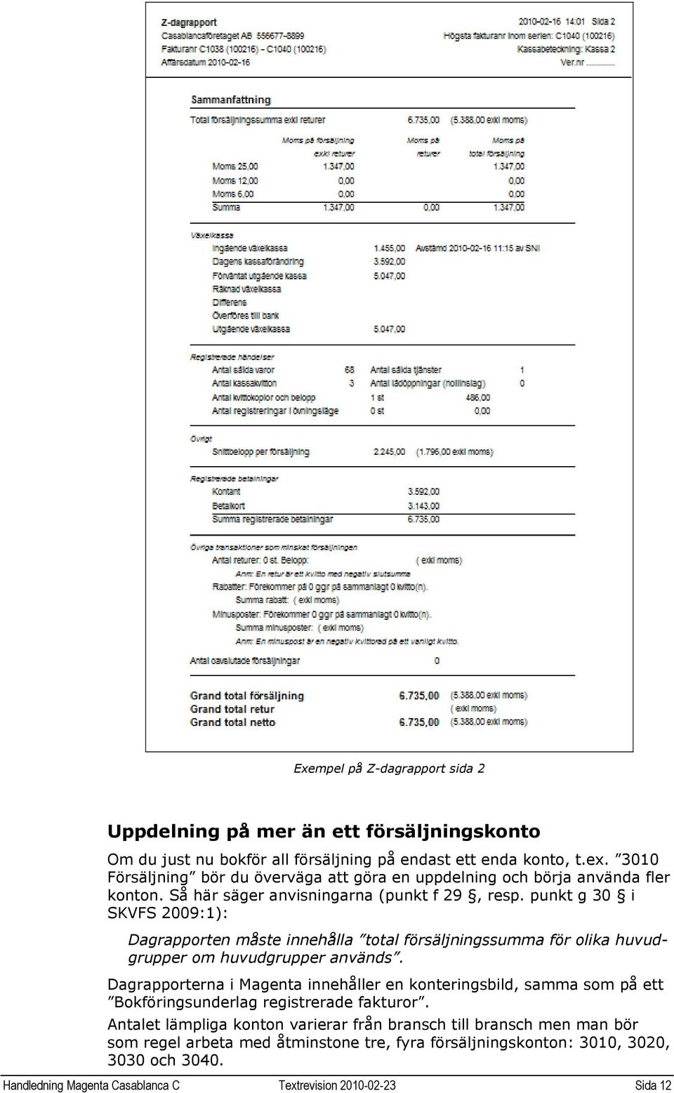 punkt g 30 i SKVFS 2009:1): Dagrapporten måste innehålla total försäljningssumma för olika huvudgrupper om huvudgrupper används.