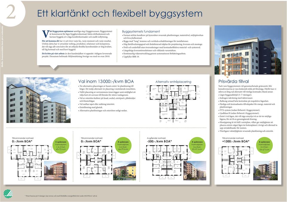 Byggsystemets fundament ormat utifrån kundkrav på hyresrätter avseende planlösningar, materialval, miljöpåverkan och livscykelkostnad.