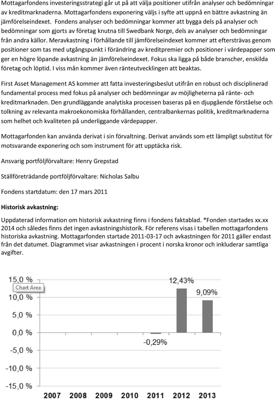 Fondens analyser och bedömningar kommer att bygga dels på analyser och bedömningar som gjorts av företag knutna till Swedbank Norge, dels av analyser och bedömningar från andra källor.