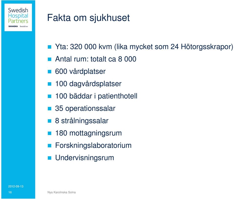 dagvårdsplatser 100 bäddar i patienthotell 35 operationssalar 8