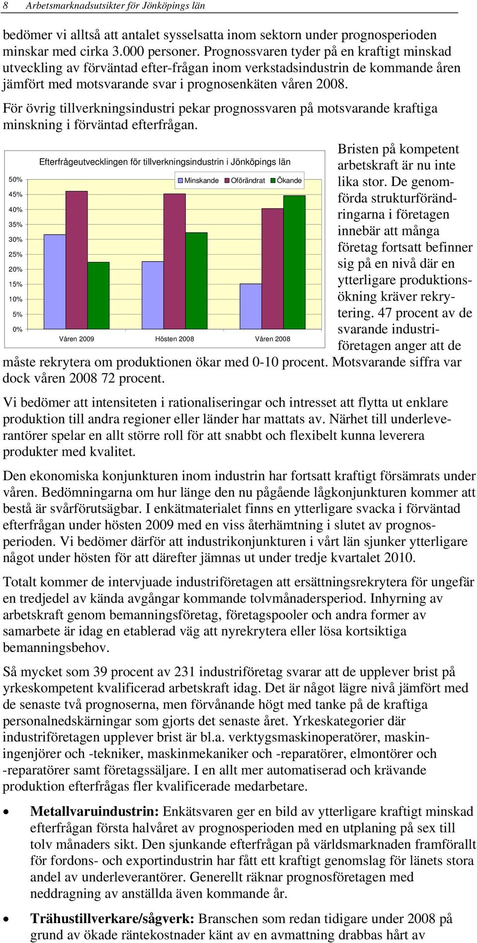 För övrig tillverkningsindustri pekar prognossvaren på motsvarande kraftiga minskning i förväntad efterfrågan.