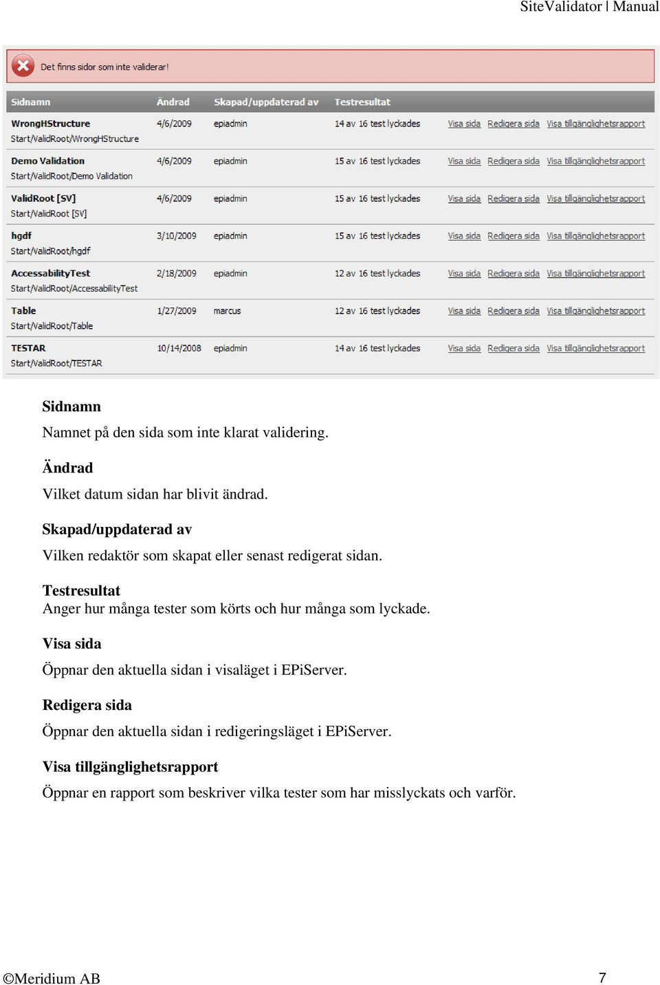 Testresultat Anger hur många tester som körts och hur många som lyckade.