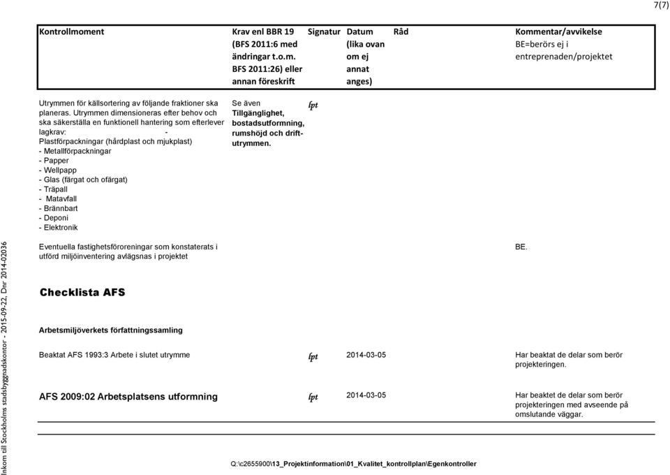 (färgat och ofärgat) - Träpall - Matavfall - Brännbart - Deponi - Elektronik Se även Tillgänglighet, bostadsutformning, rumshöjd och driftutrymmen.