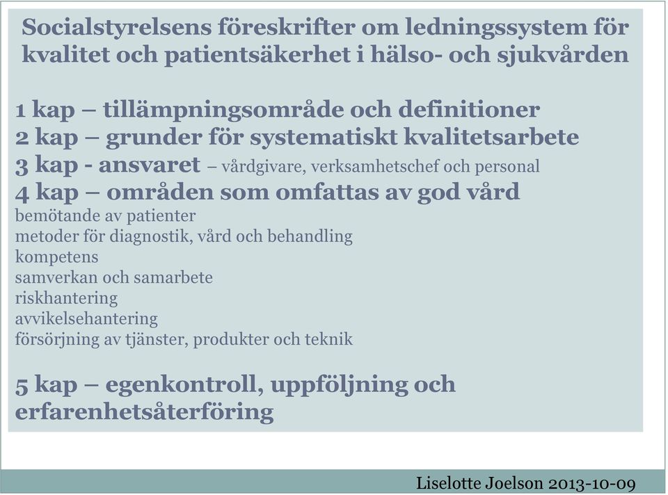 områden som omfattas av god vård bemötande av patienter metoder för diagnostik, vård och behandling kompetens samverkan och