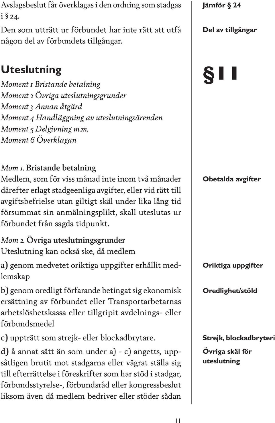 Bristande betalning Medlem, som för viss månad inte inom två månader därefter erlagt stadgeenliga avgifter, eller vid rätt till avgiftsbefrielse utan giltigt skäl under lika lång tid försummat sin