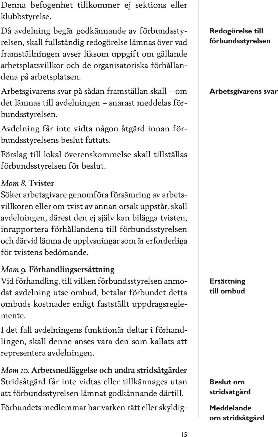 förhållandena på arbetsplatsen. Arbetsgivarens svar på sådan framställan skall om det lämnas till avdelningen snarast meddelas förbundsstyrelsen.