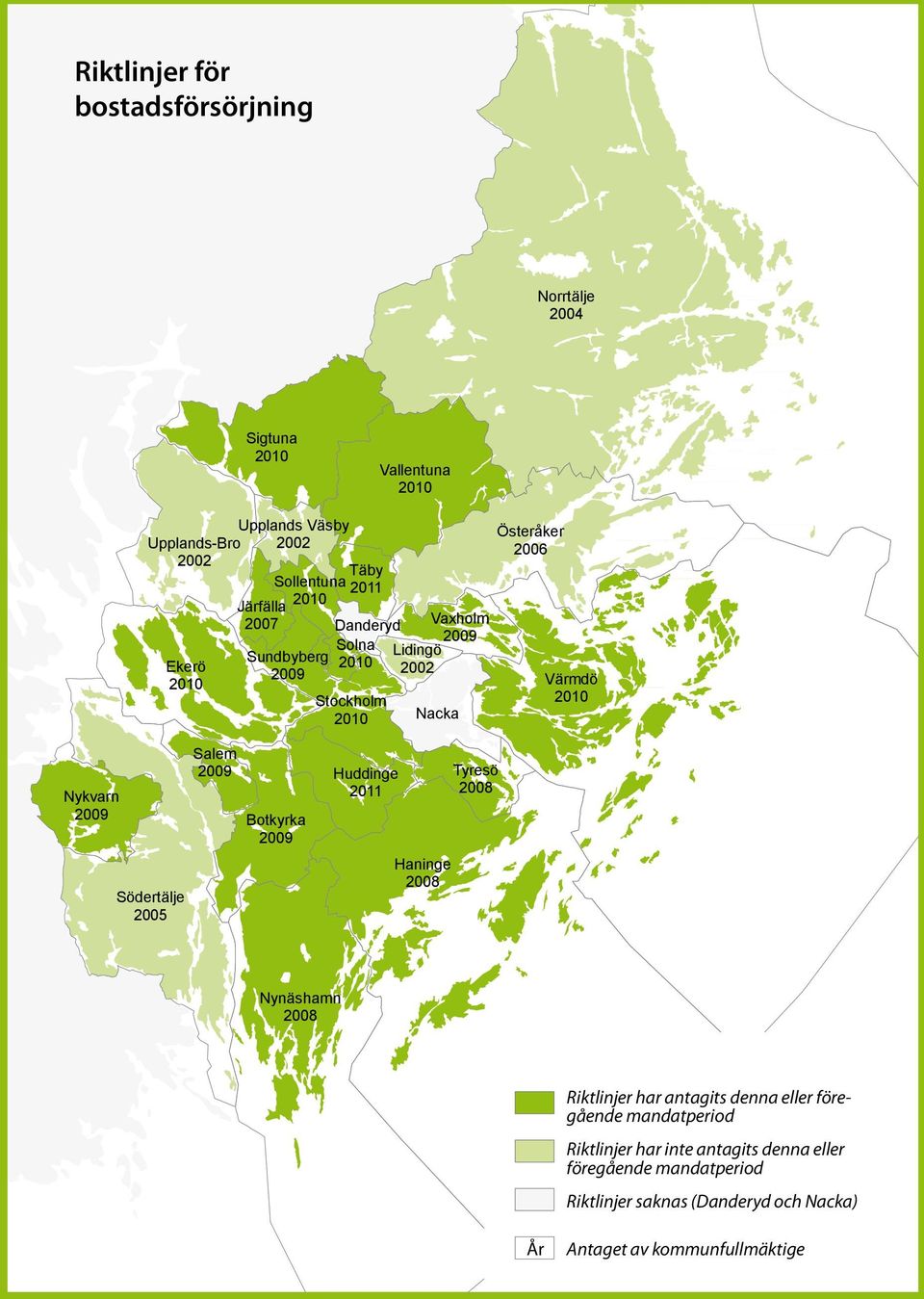 Haninge 2008 Nynäshamn 2008 Riktlinjer har antagits denna eller föregående mandatperiod Riktlinjer har inte antagits denna eller föregående mandatperiod Riktlinjer