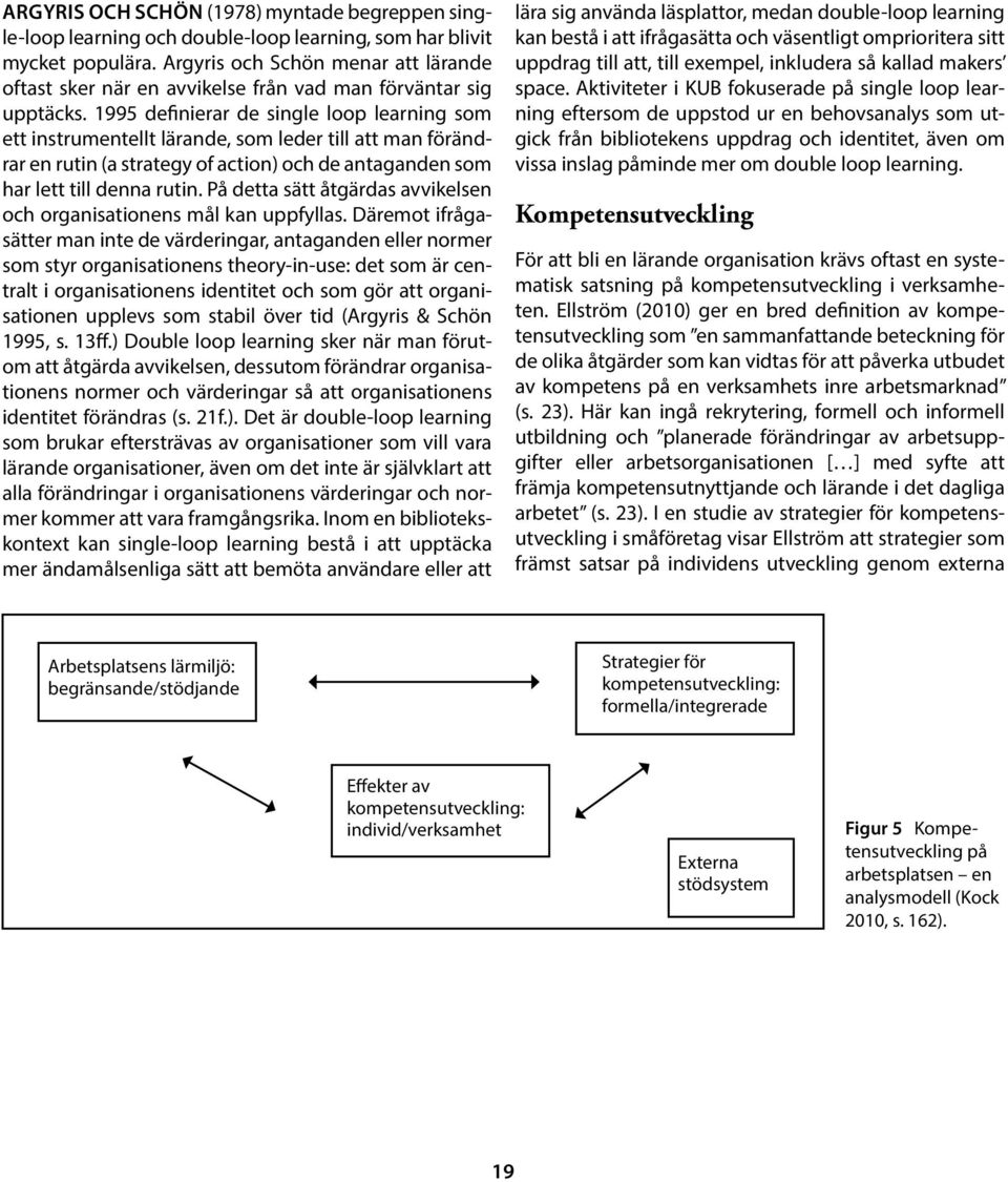 1995 definierar de single loop learning som ett instrumentellt lärande, som leder till att man förändrar en rutin (a strategy of action) och de antaganden som har lett till denna rutin.