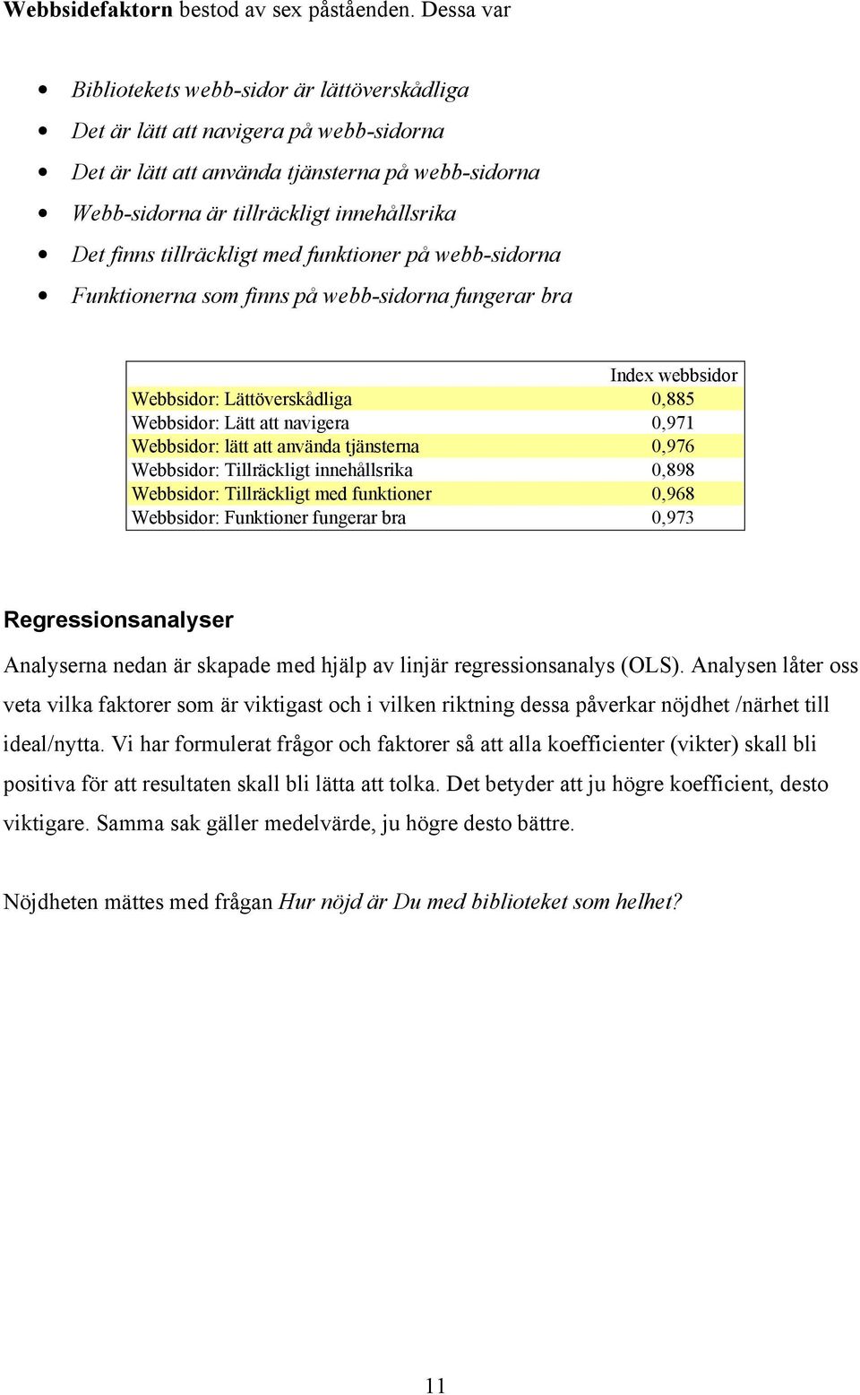 tillräckligt med funktioner på webb-sidorna Funktionerna som finns på webb-sidorna fungerar bra Index webbsidor Webbsidor: Lättöverskådliga,5 Webbsidor: Lätt att navigera,971 Webbsidor: lätt att