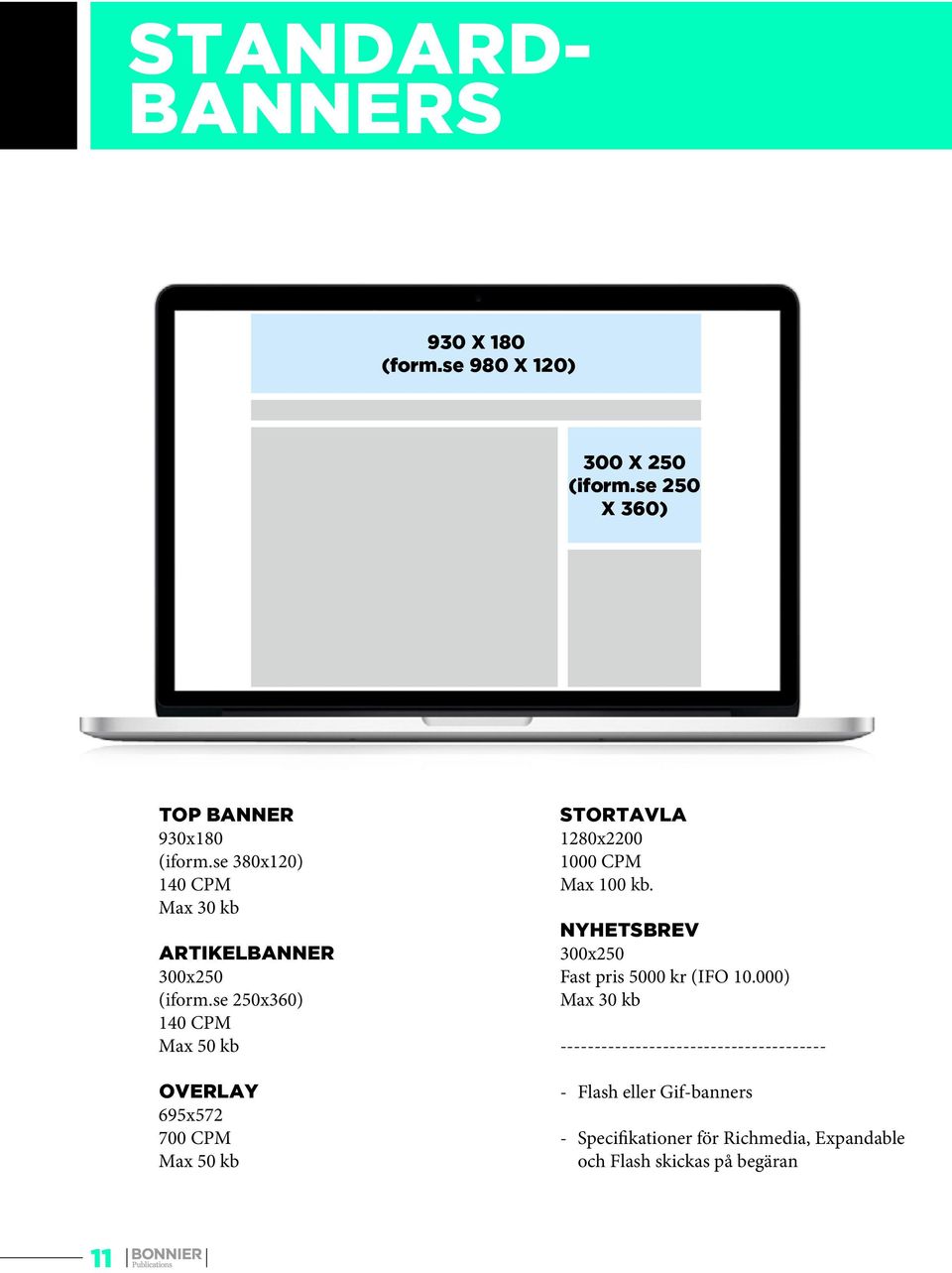 se 250x360) 140 CPM Max 50 kb Overlay 695x572 700 CPM Max 50 kb Stortavla 1280x2200 1000 CPM Max 100 kb.