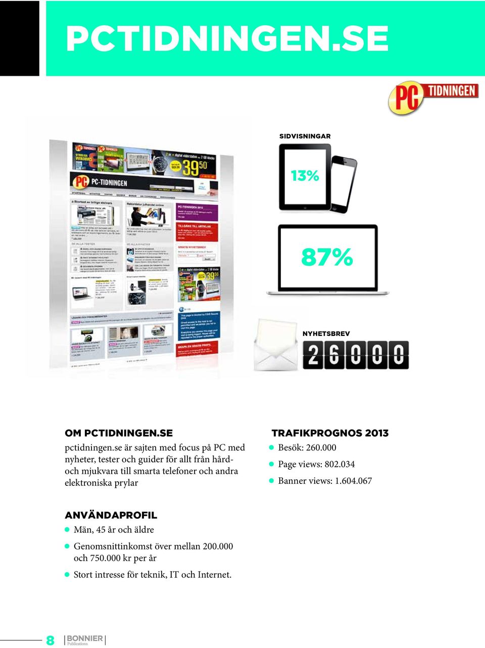 telefoner och andra elektroniska prylar Trafikprognos 2013 Besök: 260.000 Page views: 802.