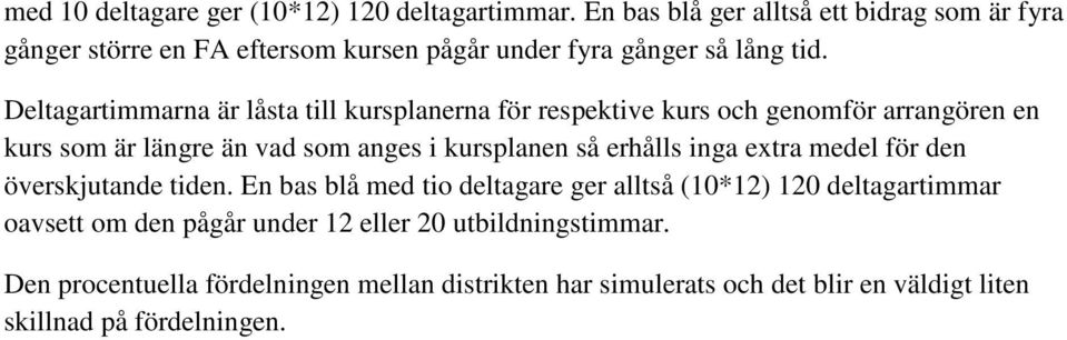 Deltagartimmarna är låsta till kursplanerna för respektive kurs och genomför arrangören en kurs som är längre än vad som anges i kursplanen så erhålls