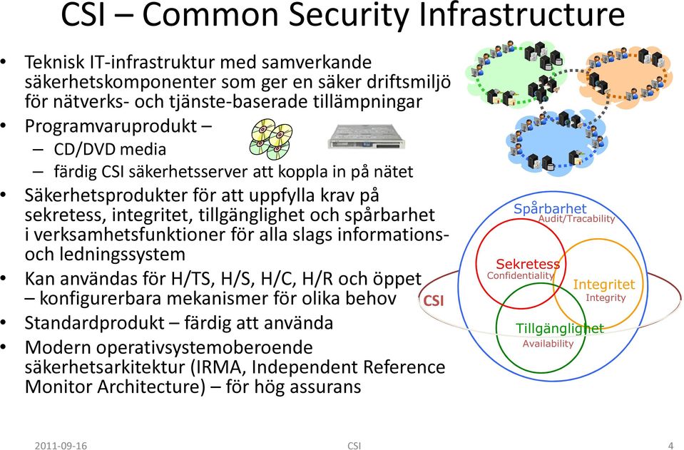 slags informationsoch ledningssystem Kan användas för H/TS, H/S, H/C, H/R och öppet konfigurerbara mekanismer för olika behov Standardprodukt färdig att använda Modern operativsystemoberoende CSI