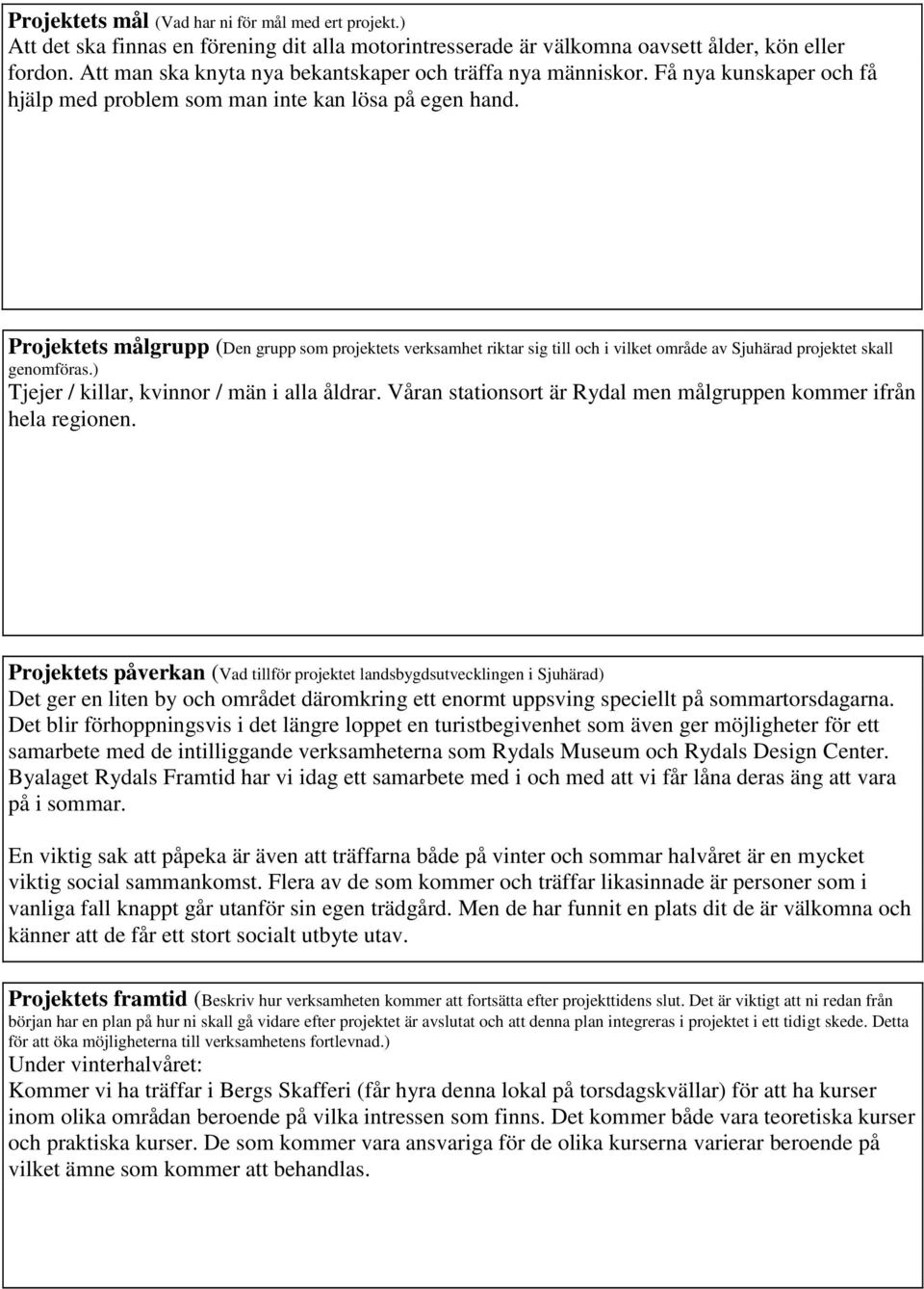 Projektets målgrupp (Den grupp som projektets verksamhet riktar sig till och i vilket område av Sjuhärad projektet skall genomföras.) Tjejer / killar, kvinnor / män i alla åldrar.