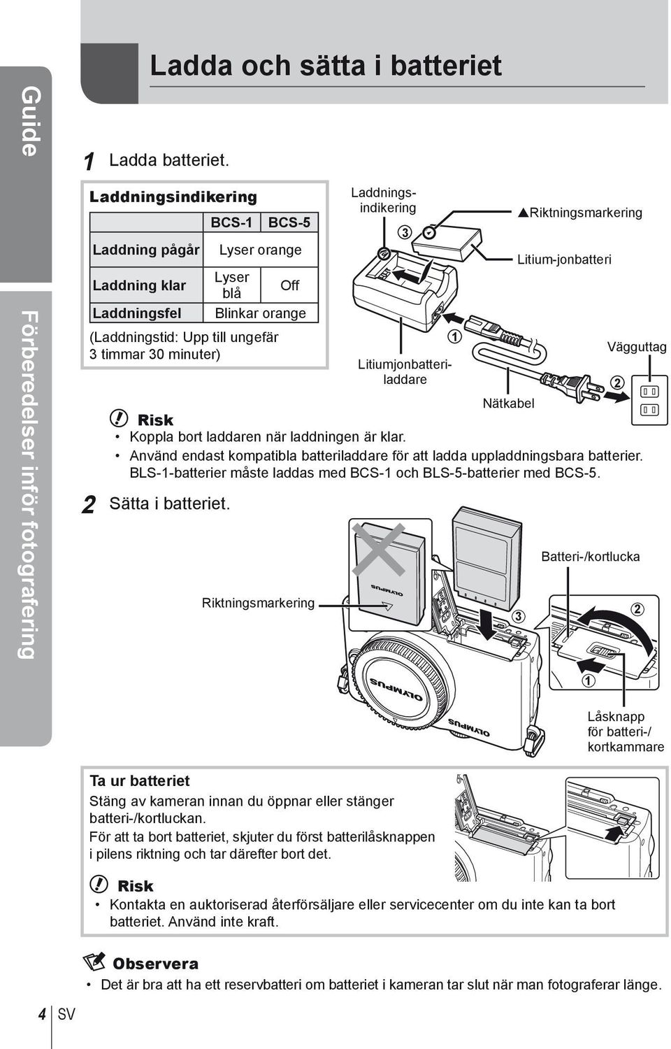 Laddningsindikering 3 1 Riktningsmarkering Litium-jonbatteri Vägguttag Nätkabel # Risk Koppla bort laddaren när laddningen är klar.