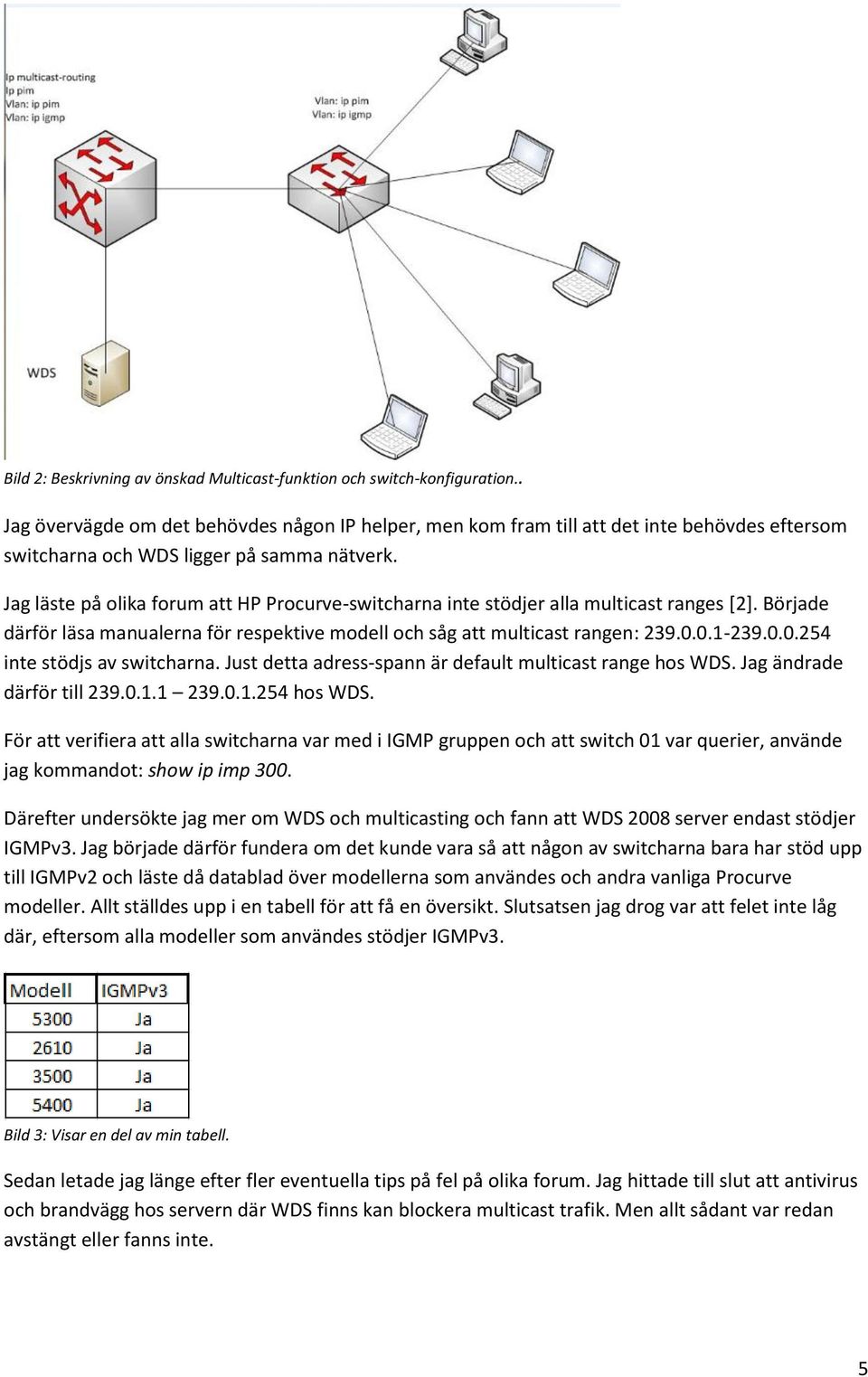 Jag läste på olika forum att HP Procurve-switcharna inte stödjer alla multicast ranges [2]. Började därför läsa manualerna för respektive modell och såg att multicast rangen: 239.0.