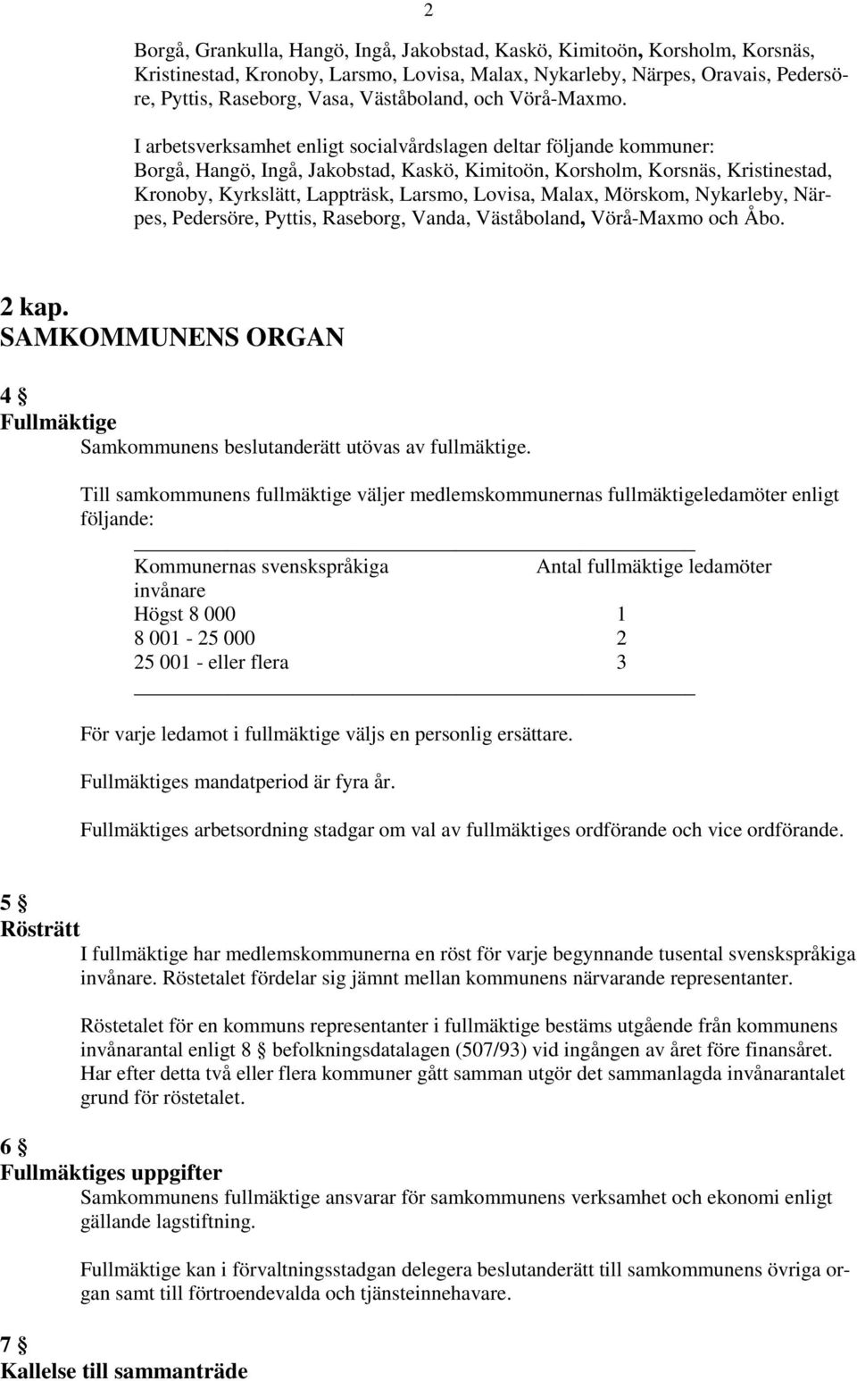 I arbetsverksamhet enligt socialvårdslagen deltar följande kommuner: Borgå, Hangö, Ingå, Jakobstad, Kaskö, Kimitoön, Korsholm, Korsnäs, Kristinestad, Kronoby, Kyrkslätt, Lappträsk, Larsmo, Lovisa,