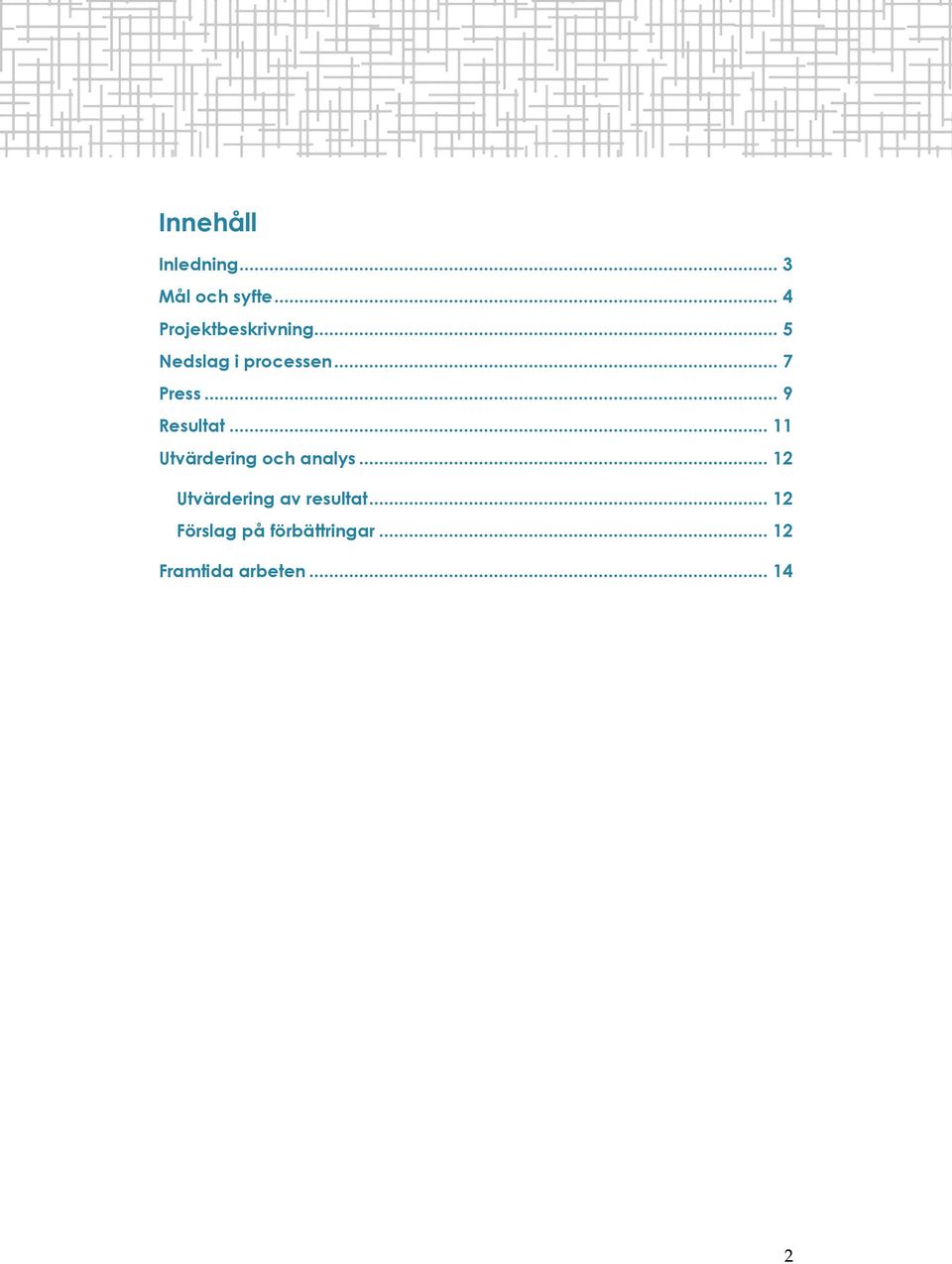 .. 9 Resultat... 11 Utvärdering och analys.