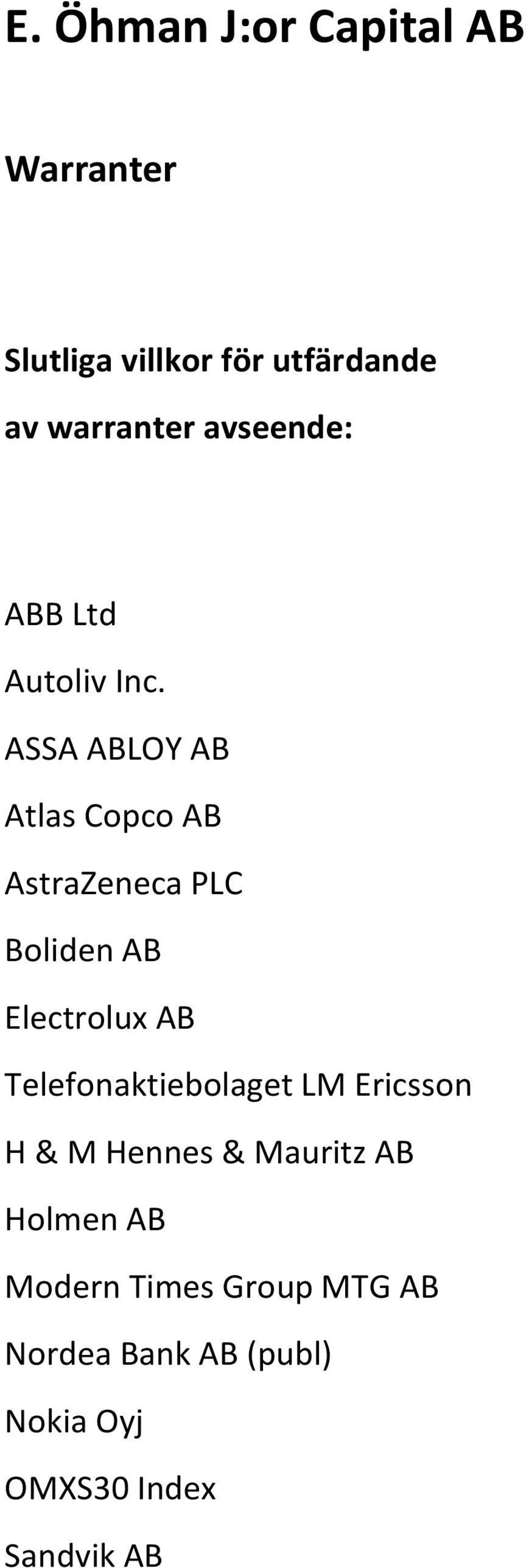 ASSA ABLOY AB Atlas Copco AB AstraZeneca PLC Boliden AB Electrolux AB