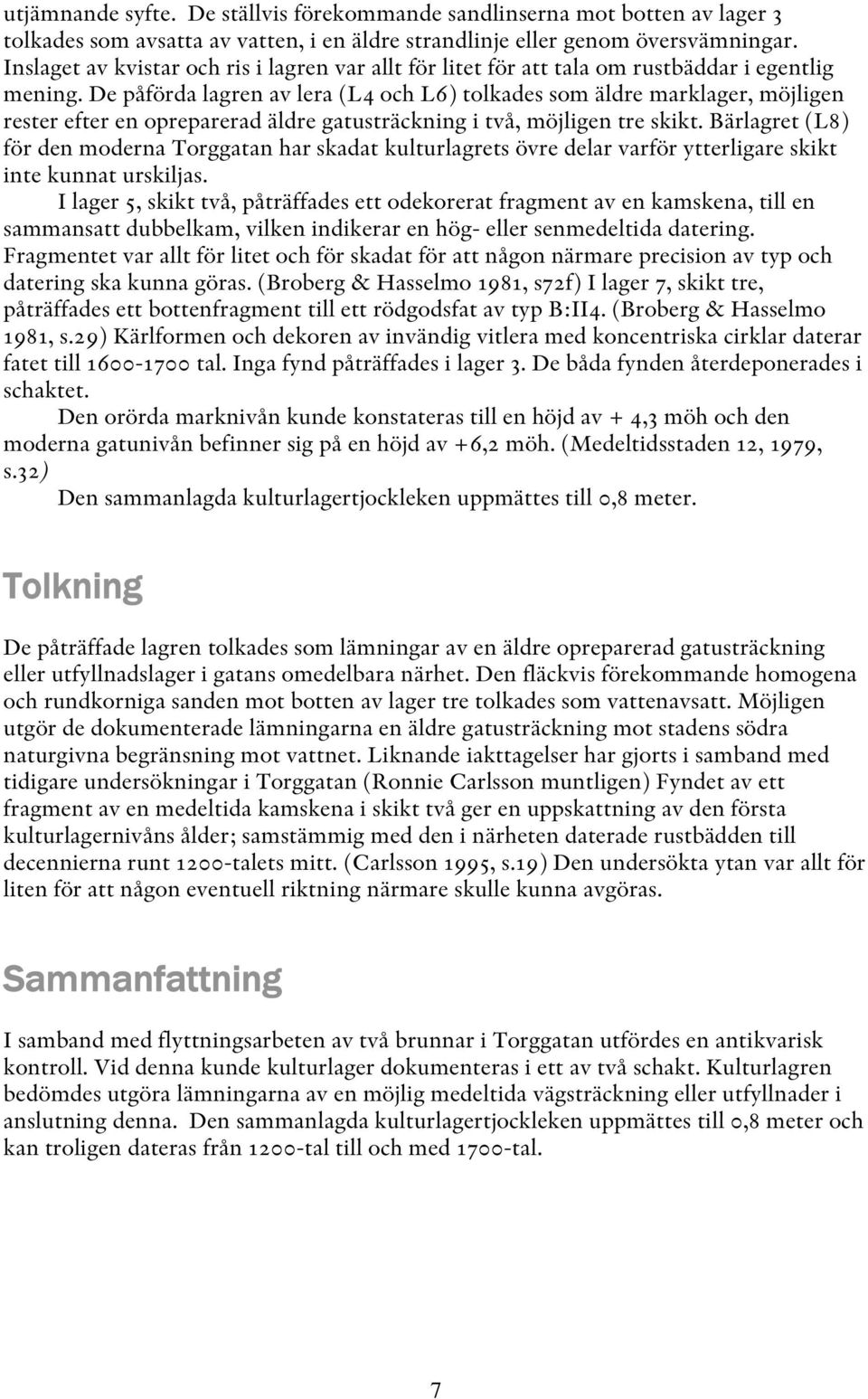 De påförda lagren av lera (L4 och L6) tolkades som äldre marklager, möjligen rester efter en opreparerad äldre gatusträckning i två, möjligen tre skikt.