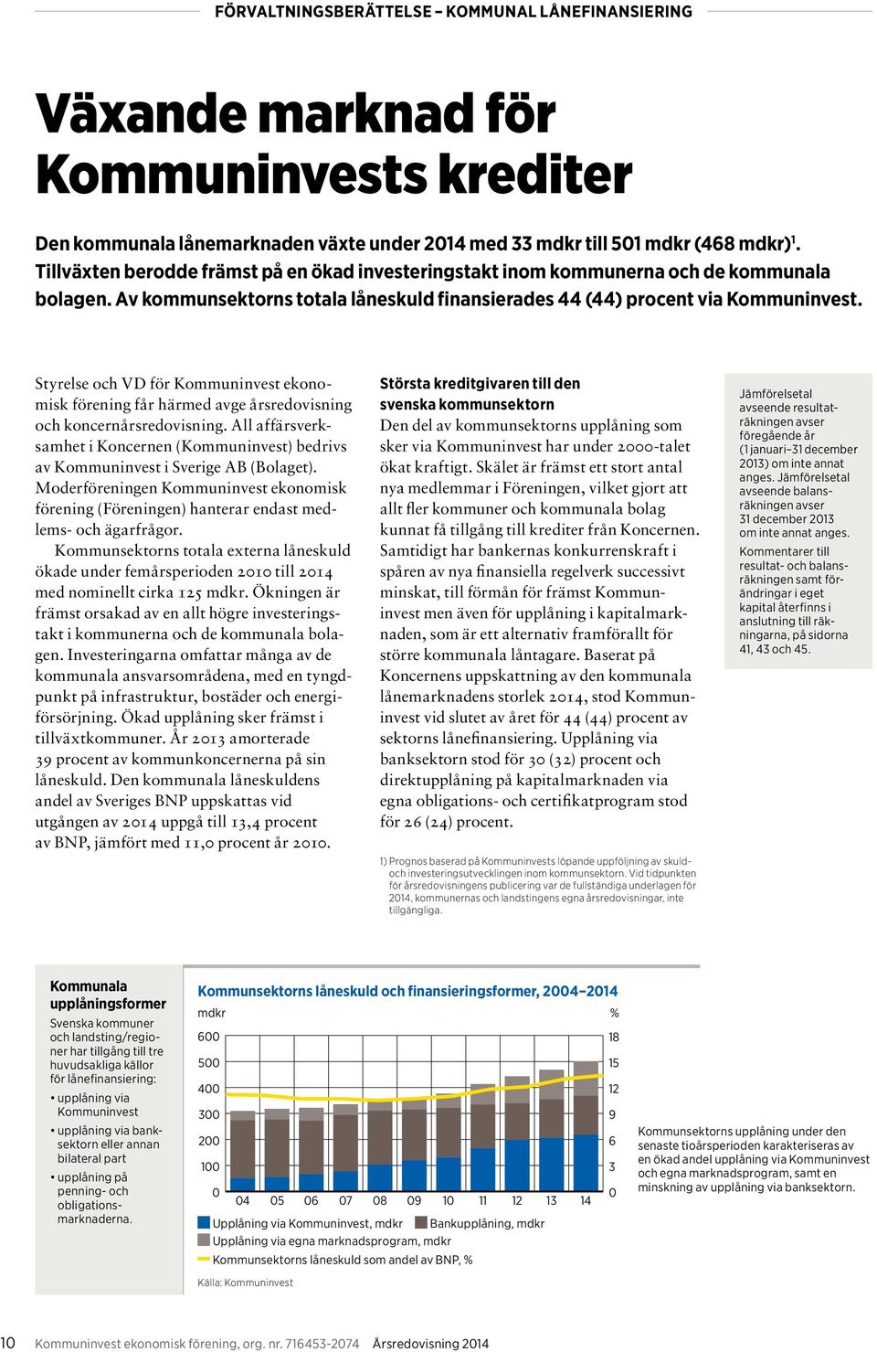 Styrelse och VD för Kommuninvest ekonomisk förening får härmed avge årsredovisning och koncernårsredovisning.