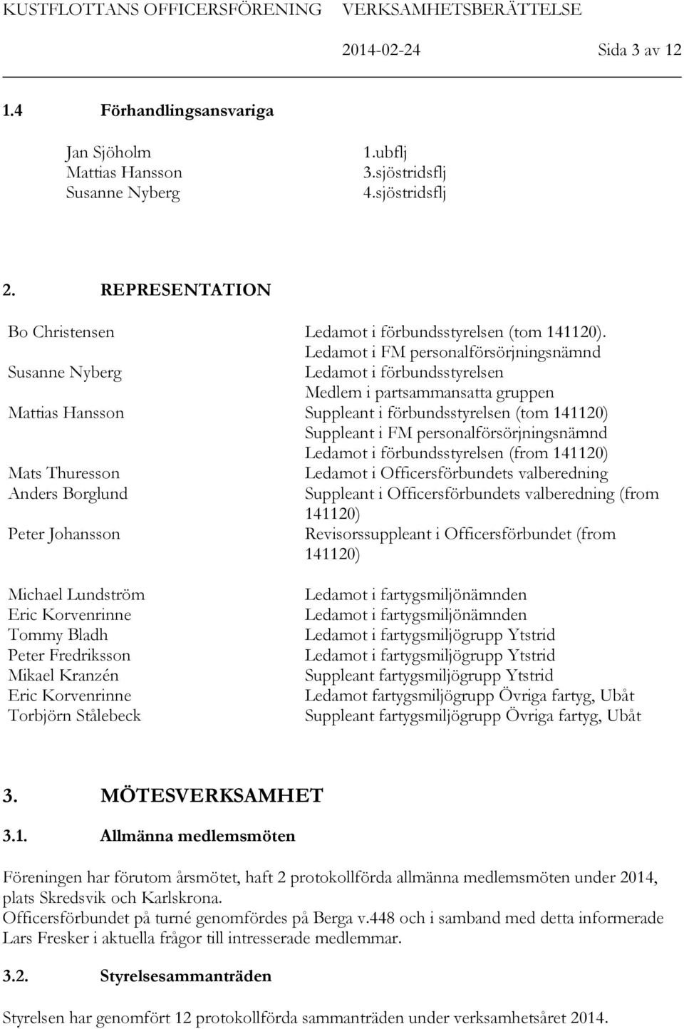 Ledamot i FM personalförsörjningsnämnd Susanne Nyberg Ledamot i förbundsstyrelsen Medlem i partsammansatta gruppen Mattias Hansson Suppleant i förbundsstyrelsen (tom 141120) Suppleant i FM