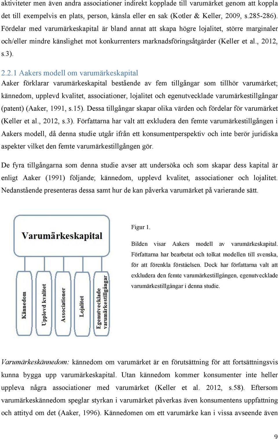 12, s.3). 2.2.1 Aakers modell om varumärkeskapital Aaker förklarar varumärkeskapital bestående av fem tillgångar som tillhör varumärket; kännedom, upplevd kvalitet, associationer, lojalitet och