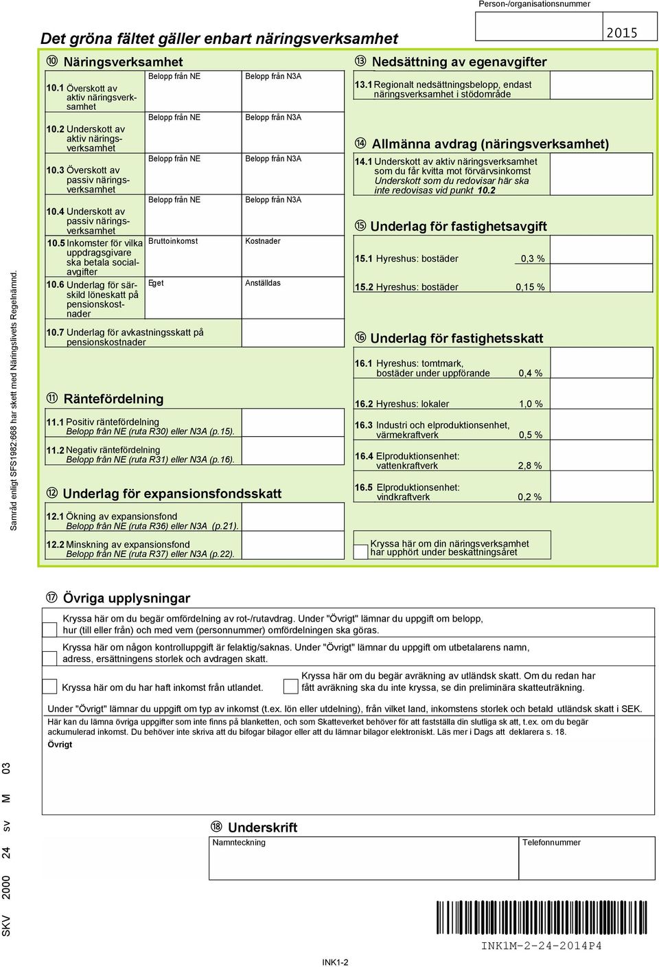 5 Inkomster för vilka uppdragsgivare ska betala socialavgifter 10.6 Underlag för särskild löneskatt på pensionskostnader Bruttoinkomst Eget 10.