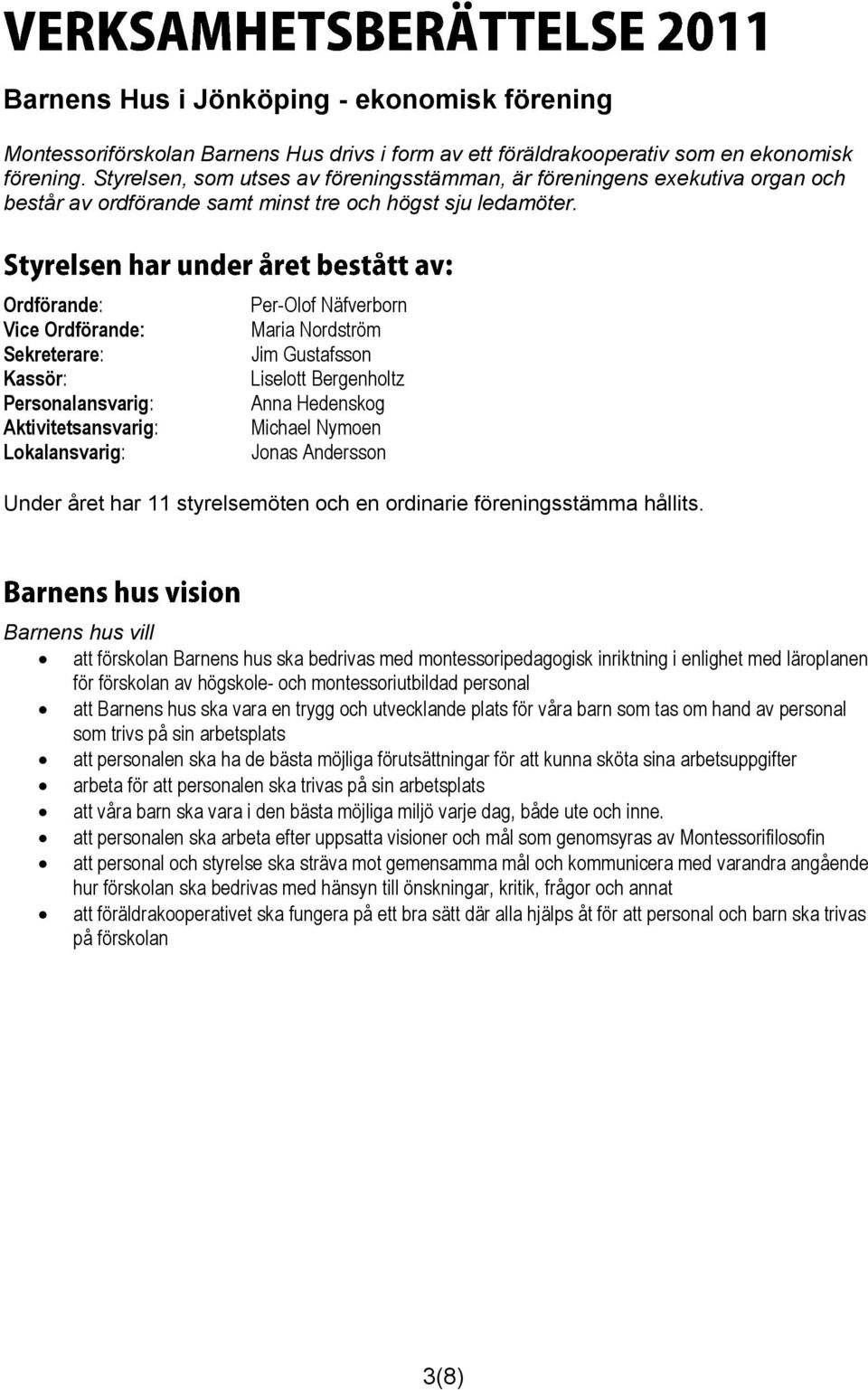 Ordförande: Vice Ordförande: Sekreterare: Kassör: Personalansvarig: Aktivitetsansvarig: Lokalansvarig: Per-Olof Näfverborn Maria Nordström Jim Gustafsson Liselott Bergenholtz Anna Hedenskog Michael