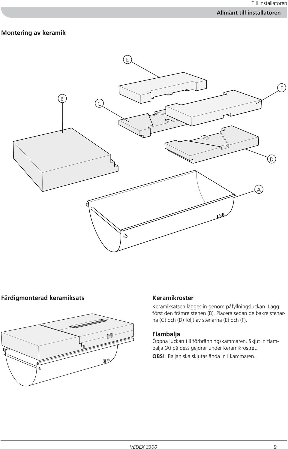 Placera sedan de bakre stenarna (C) och (D) följt av stenarna (E) och (F).