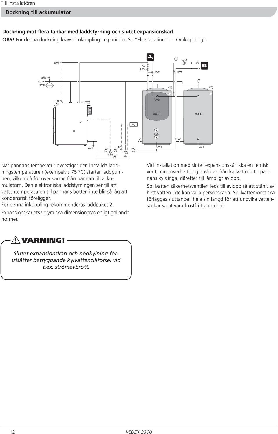 från pannan till ackumulatorn. Den elektroniska laddstyrningen ser till att vattentemperaturen till pannans botten inte blir så låg att kondensrisk föreligger.