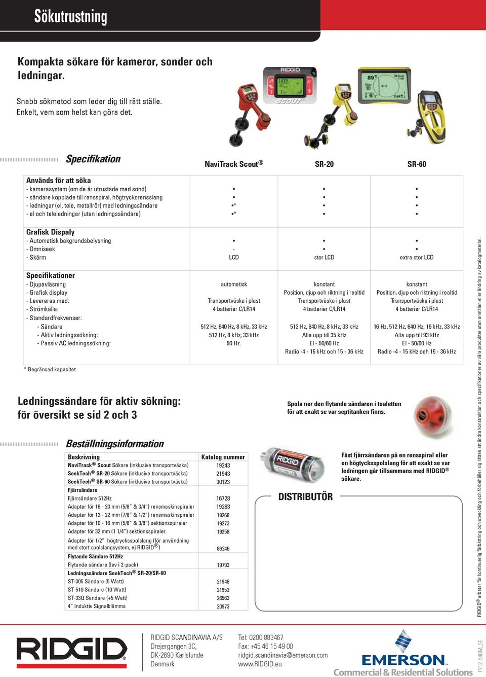 ledningssändare * - el och teleledningar (utan ledningssändare) * Grafisk Dispaly - Automatisk bakgrundsbelysning - Omniseek - - Skärm LCD stor LCD extra stor LCD er - Djupavläsning automatisk