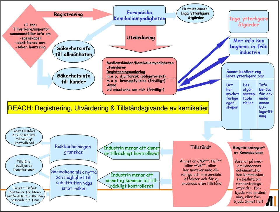 från industrin Säkerhetsinfo till kunder Medlemsländer/Kemikaliemyndigheten utvärderar Registreringsunderlag m.a.p.