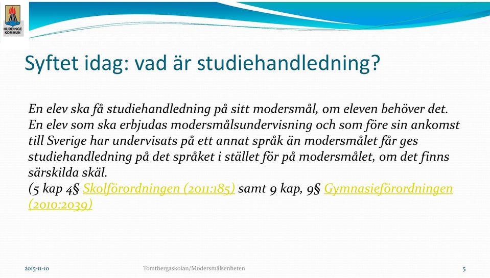 språk än modersmålet får ges studiehandledning på det språket i stället för på modersmålet, om det finns särskilda skäl.