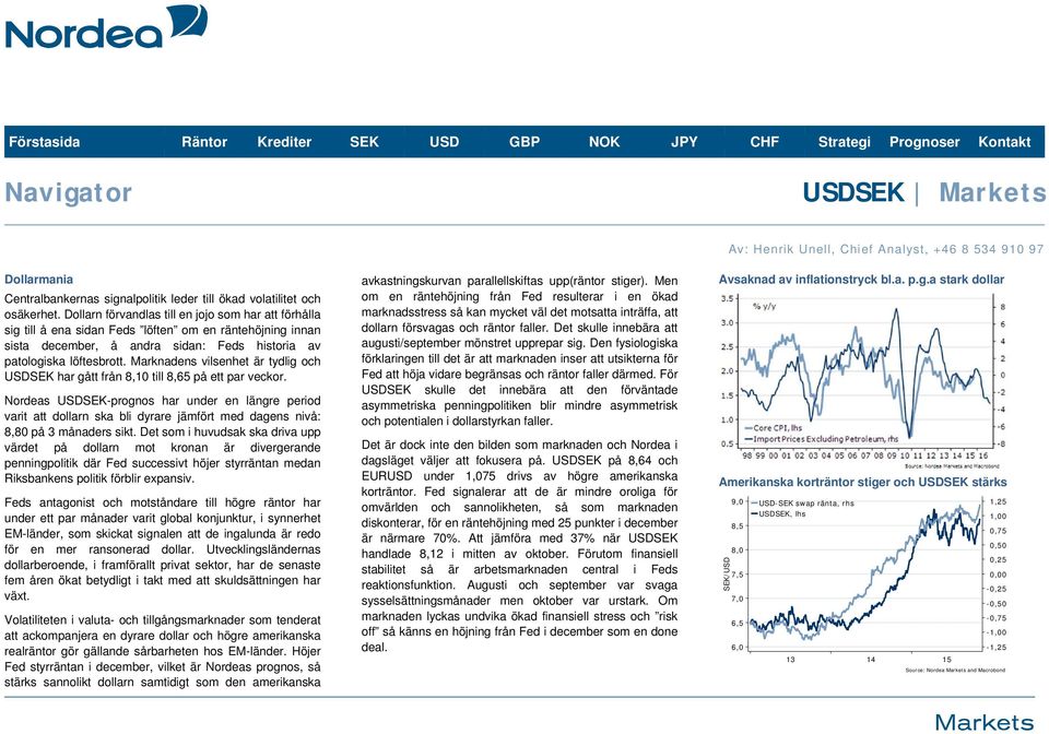 Marknadens vilsenhet är tydlig och USDSEK har gått från 8,10 till 8,65 på ett par veckor.