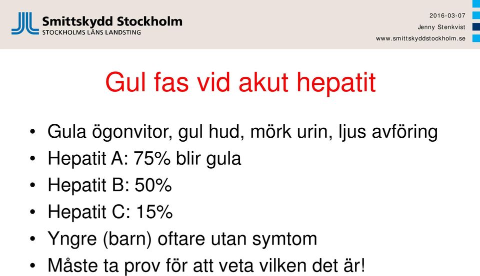 Hepatit B: 50% Hepatit C: 15% Yngre (barn) oftare