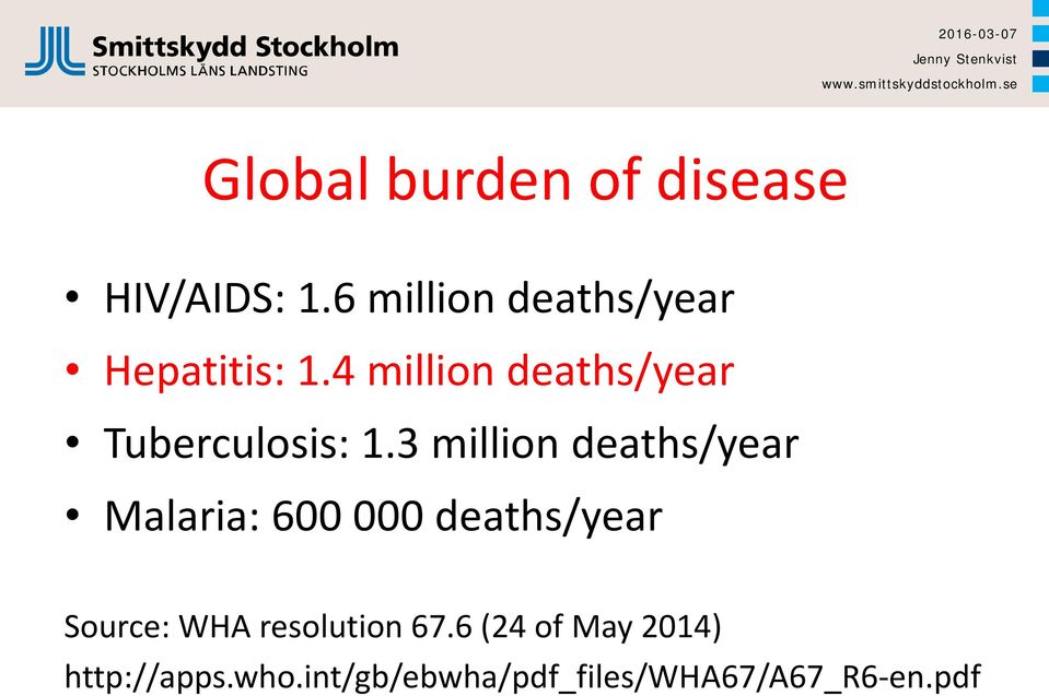 4 million deaths/year Tuberculosis: 1.
