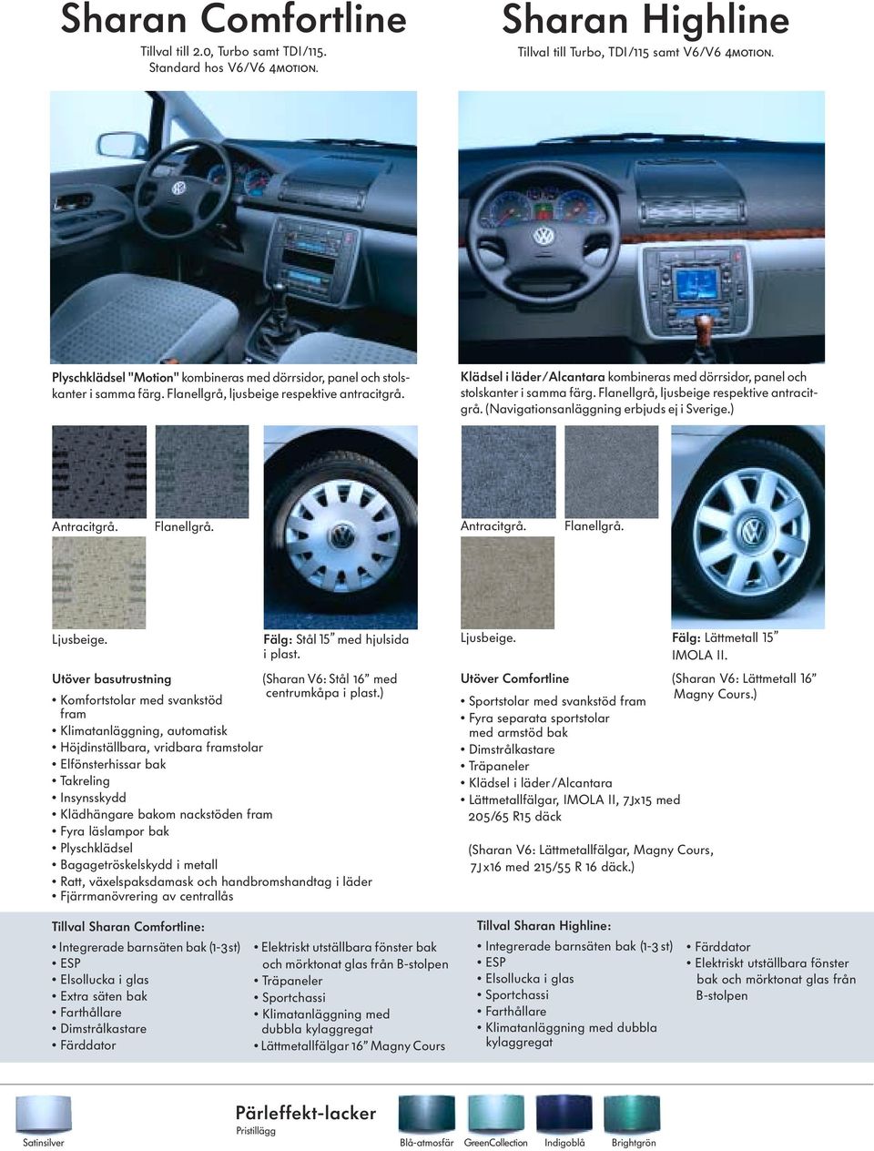 Klädsel i läder/alcantara kombineras med dörrsidor, panel och stolskanter i samma färg. Flanellgrå, ljusbeige respektive antracitgrå. (Navigationsanläggning erbjuds ej i Sverige.) Antracitgrå.
