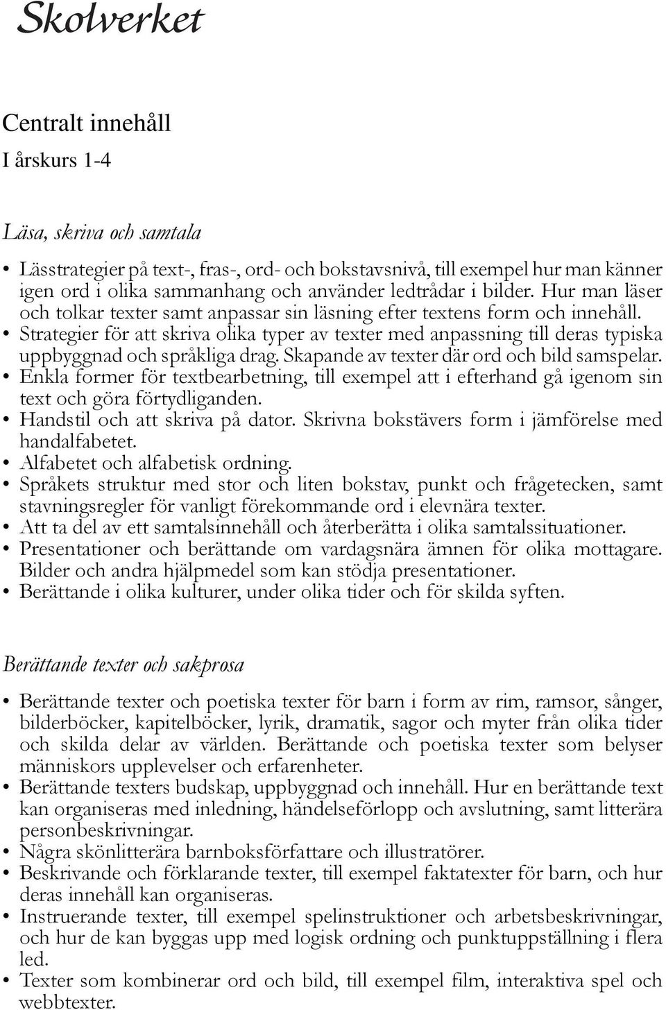 Strategier för att skriva olika typer av texter med anpassning till deras typiska uppbyggnad och språkliga drag. Skapande av texter där ord och bild samspelar.